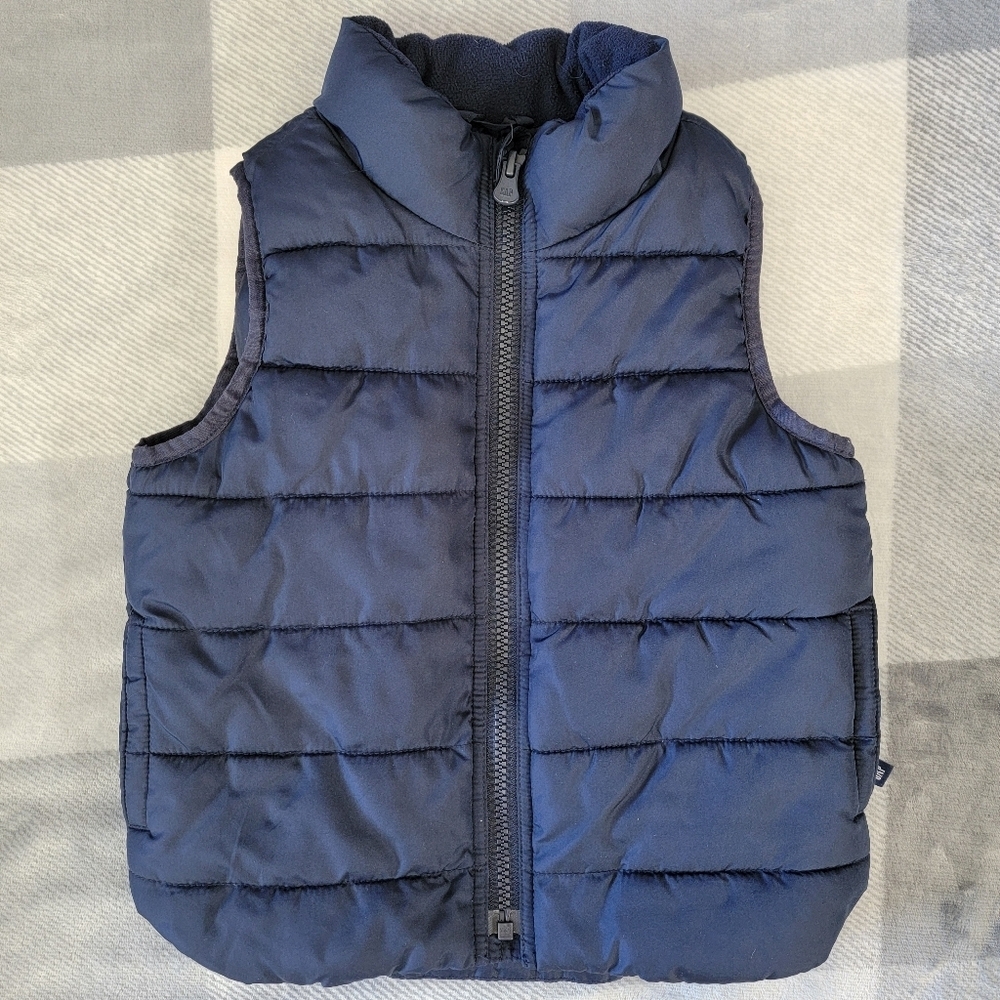 GAP Boys Navy Blue Puffer Vest Full Zip Water Resistant Cold Control Size 3